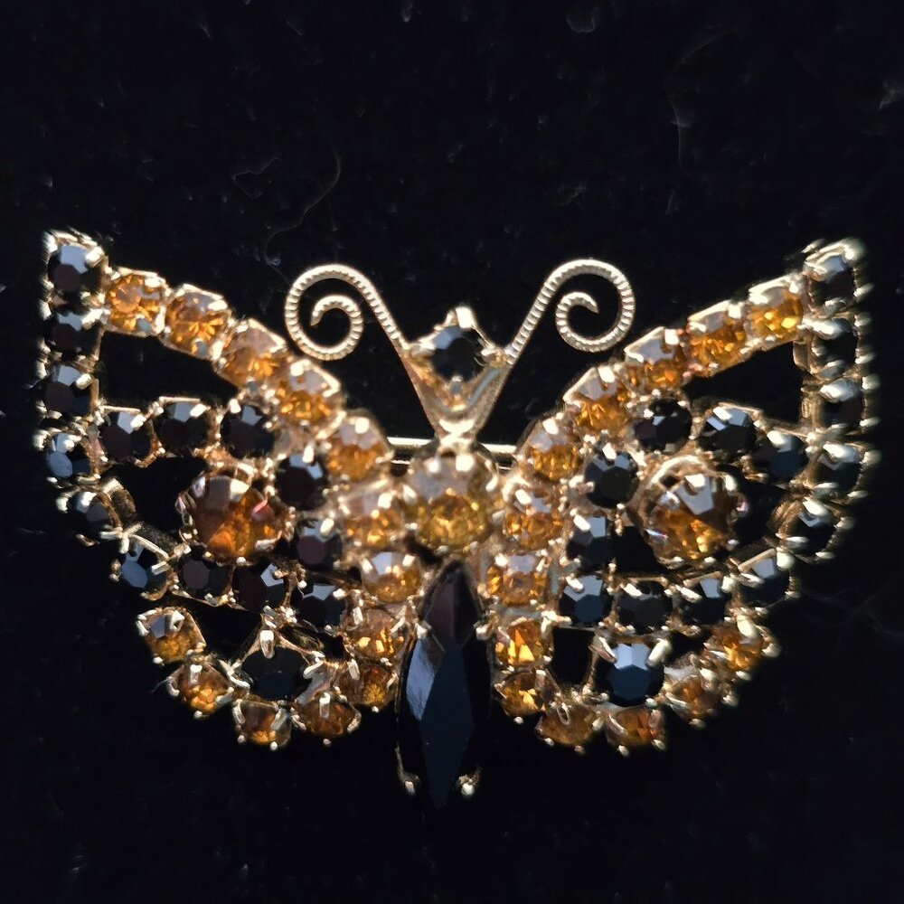 Beautiful Vintage Verified Juliana Crystal Amber Topaz Butterfly Brooch / Pin